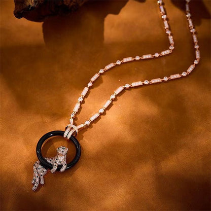 [⭐Veyra jewelrys]NEW BLACK CIRCLE PANTHER FULL DIAMOND NECKLACE