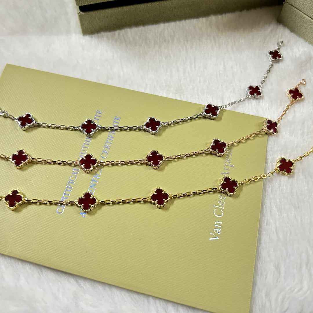 [⭐Veyra]CLOVER 6 MOTIF RED AGATE BRACELET