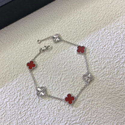 [⭐Veyra]CLOVER 6 MOTIF RED AGATE LASER BRACELET