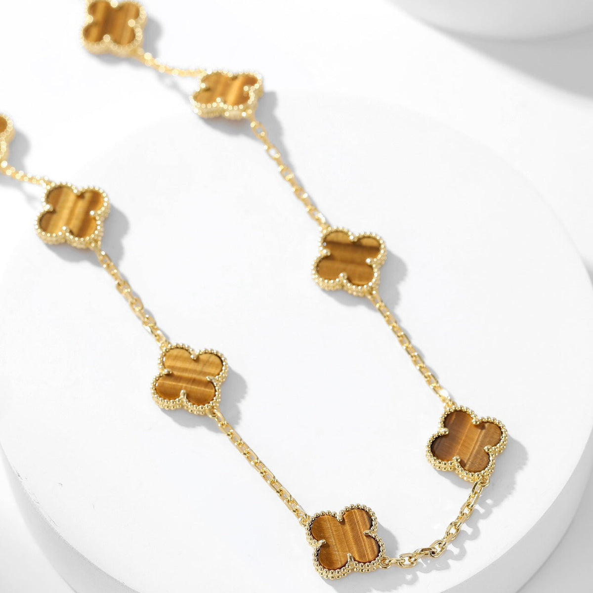 [⭐Veyra]CLOVER 10 MOTIFS TIGER EYE NECKLACE
