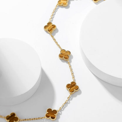 [⭐Veyra]CLOVER 10 MOTIFS TIGER EYE NECKLACE