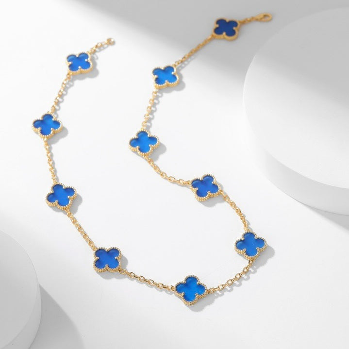 [⭐Veyra]CLOVER 10 MOTIFS BLUE AGATE NECKLACE