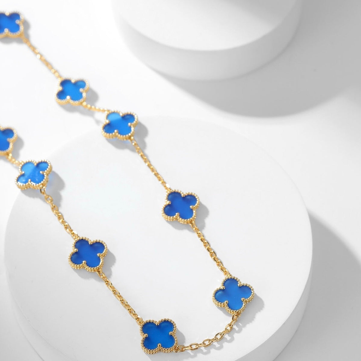 [⭐Veyra]CLOVER 10 MOTIFS BLUE AGATE NECKLACE
