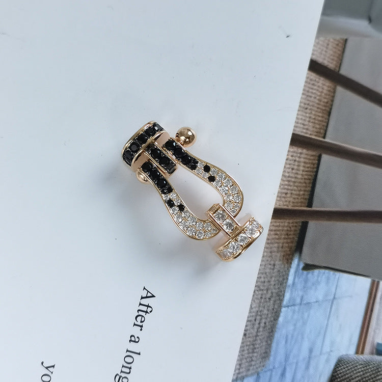 [⭐Veyra]FORCE LARGE HORSESHOE BLACK WHITE DIAMOND BRACELET ROSE GOLD