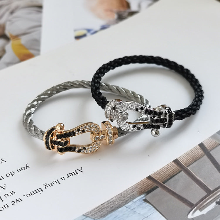 [⭐Veyra]FORCE LARGE HORSESHOE BLACK WHITE DIAMOND BRACELET ROSE GOLD