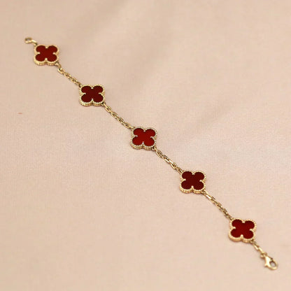[⭐Veyra] CLOVER 5 MOTIF RED CORNELIAN BRACELET COLLECTION