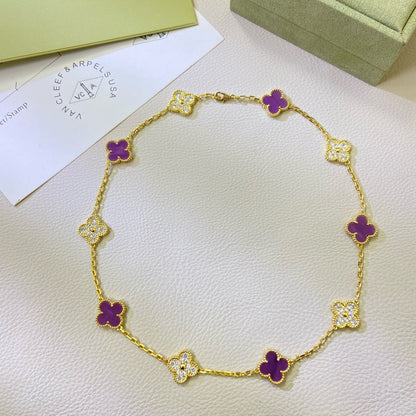 [⭐Veyra Jewelry]CLOVER 10 MOTIFS  PURPLE VIOLET DIAMOND NECKLACE