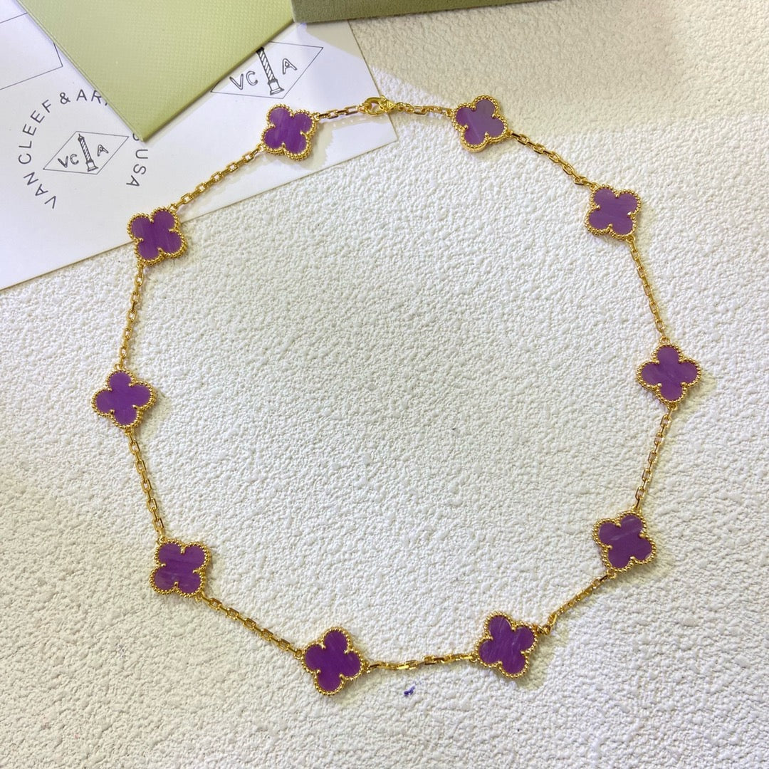 [⭐Veyra Jewelry]CLOVER 10 MOTIFS  PURPLE VIOLET  NECKLACE