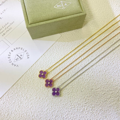 [⭐Veyra Jewelry]CLOVER 15MM DIAMOND  PURPLE VIOLET NECKLACE