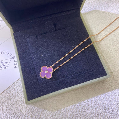 [⭐Veyra Jewelry]CLOVER 15MM DIAMOND  PURPLE VIOLET NECKLACE