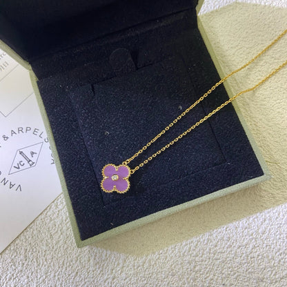 [⭐Veyra Jewelry]CLOVER 15MM DIAMOND  PURPLE VIOLET NECKLACE