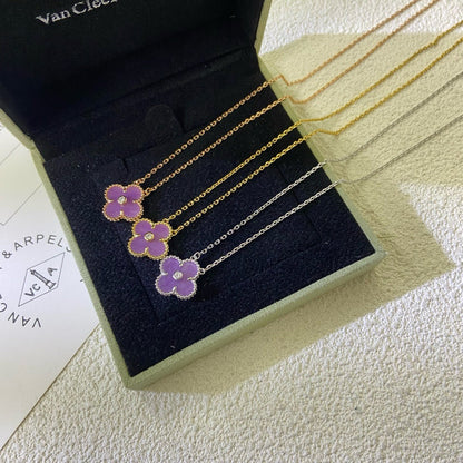 [⭐Veyra Jewelry]CLOVER 15MM DIAMOND  PURPLE VIOLET NECKLACE