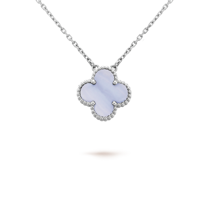 [⭐Veyra]CLOVER 15MM BLUE CHALCEDONY NECKLACE SILVER
