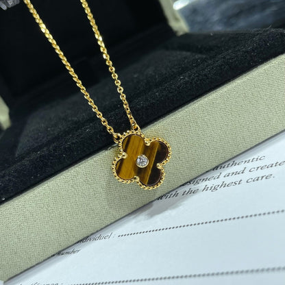 [⭐Veyra]CLOVER 15MM DIAMOND AND YELLOW TIGER'S EYE AGATE necklace