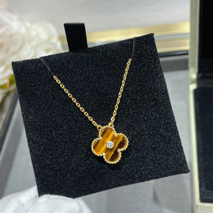 [⭐Veyra]CLOVER 15MM DIAMOND AND YELLOW TIGER'S EYE AGATE necklace