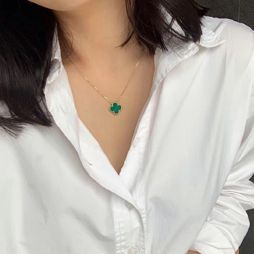 [⭐Veyra]CLOVER 15MM MALACHITE SINGLE FLOWER  NECKLACE