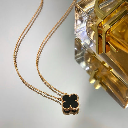 [⭐Veyra]CLOVER 15MM BLACK ONYX SINGLE FLOWER NECKLACE