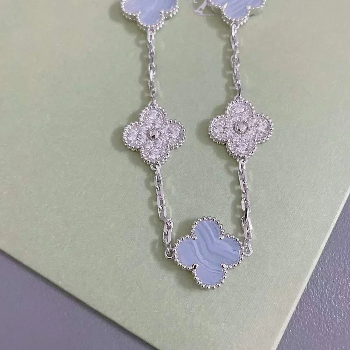 [⭐Veyra] CLOVER 5 MOTIF PURPLE CHALCEDONY BRACELET COLLECTION