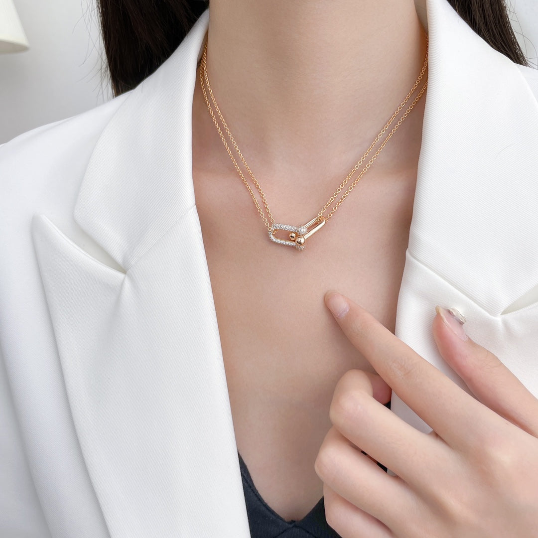 [⭐Veyra Jewels]HARDWEAR DIAMOND PEDANT DOUBLE CHAIN NECKLACE