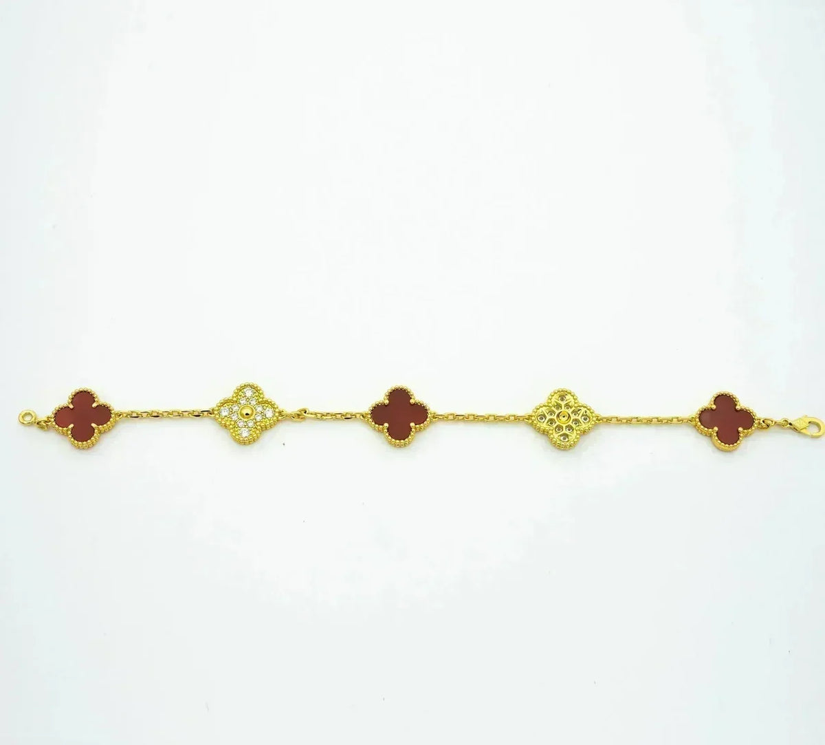 [⭐Veyra] CLOVER 5 MOTIF RED CORNELIAN BRACELET COLLECTION