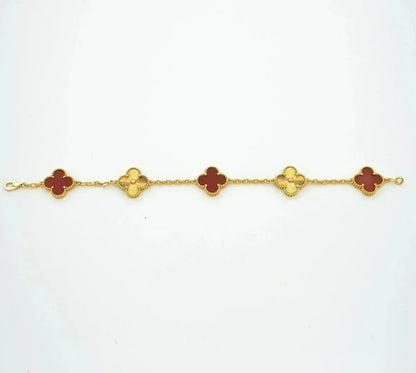 [⭐Veyra] CLOVER 5 MOTIF RED CORNELIAN BRACELET COLLECTION
