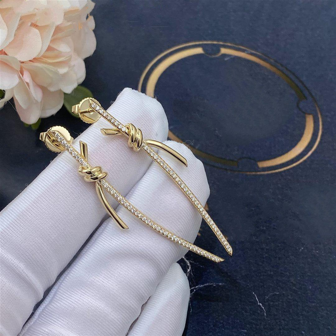 [⭐Veyra Jewels]KNOT DROP EARRINGS IN YELLOW GOLD WITH DIAMONDS