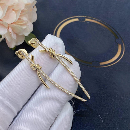 [⭐Veyra Jewels]KNOT DROP EARRINGS IN YELLOW GOLD WITH DIAMONDS