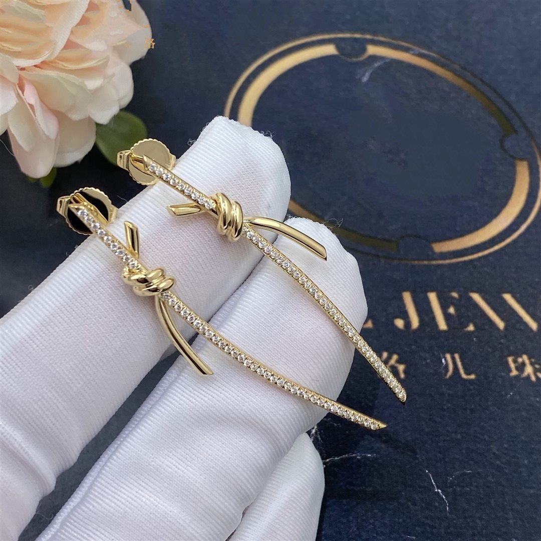 [⭐Veyra Jewels]KNOT DROP EARRINGS IN YELLOW GOLD WITH DIAMONDS