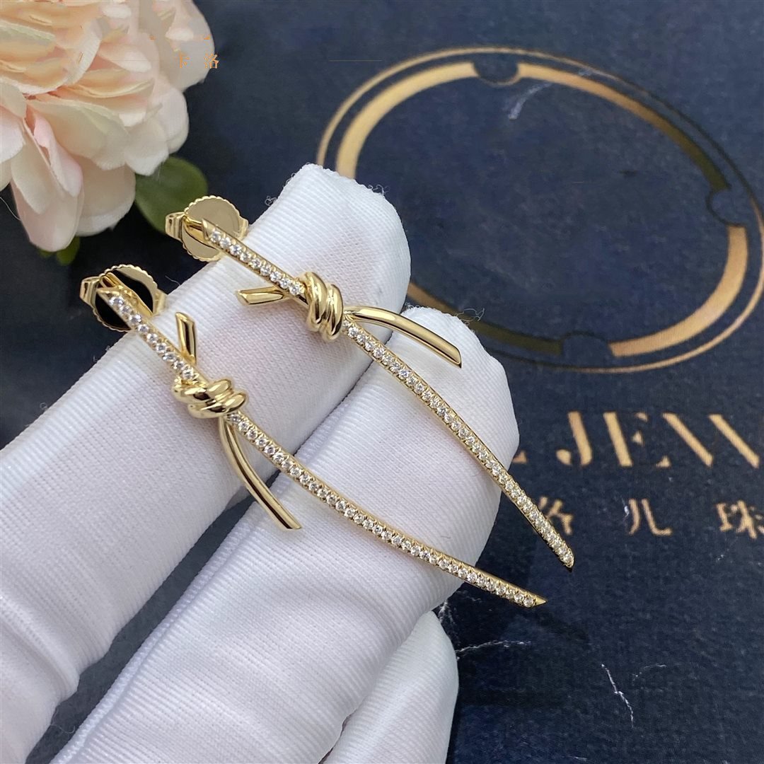 [⭐Veyra Jewels]KNOT DROP EARRINGS IN YELLOW GOLD WITH DIAMONDS