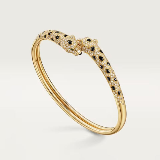 [⭐Veyra]PANTHERE DOUBLE HEADED HALF DIAMOND OPEN BRACELET
