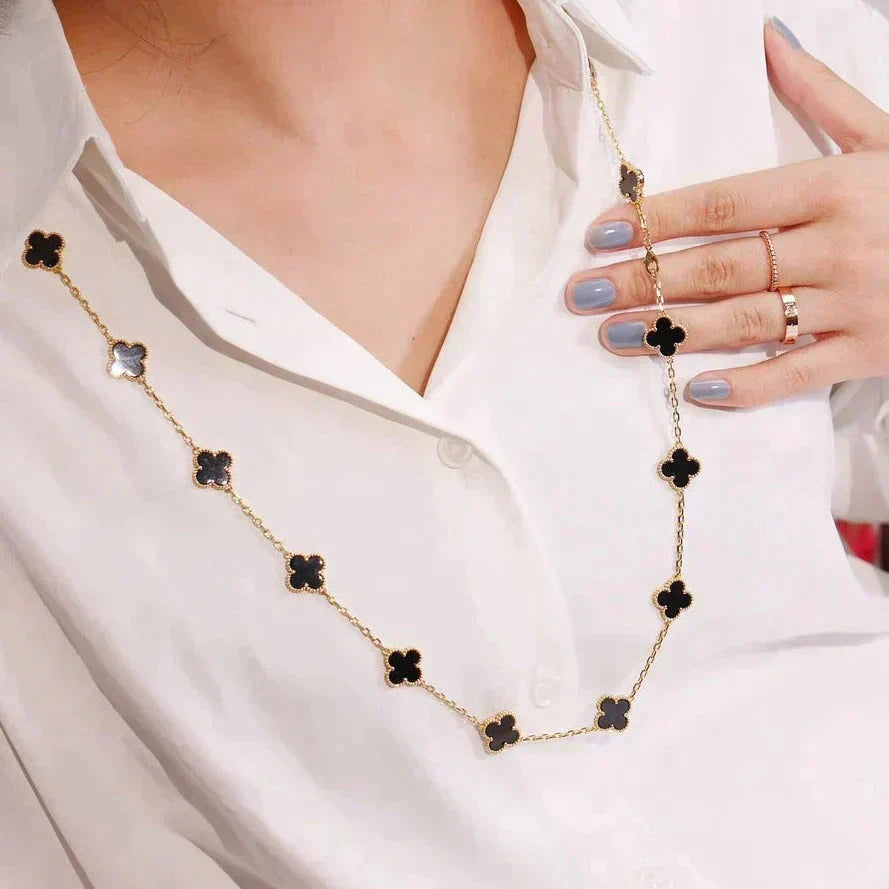 [⭐Veyra]CLOVER 20 MOTIFS ONYX NECKLACE