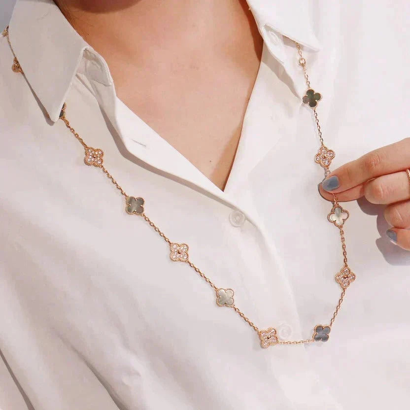 [⭐Veyra]CLOVER 20 MOTIFS DARK MOP DIAMOND  NECKLACE
