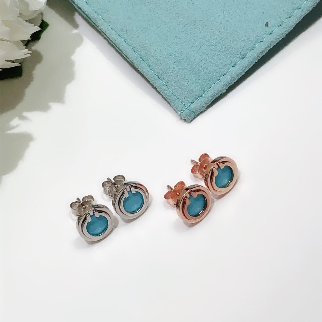 [⭐Veyra Jewels]TURQUOISE CIRCLE WHITE GOLD EARRINGS