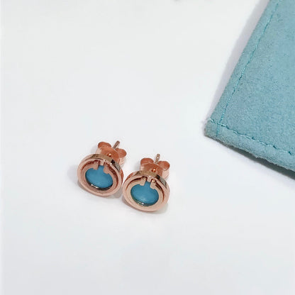 [⭐Veyra Jewels]TURQUOISE CIRCLE WHITE GOLD EARRINGS