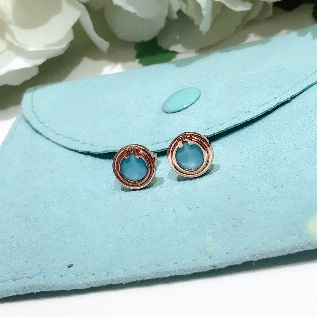 [⭐Veyra Jewels]TURQUOISE CIRCLE WHITE GOLD EARRINGS