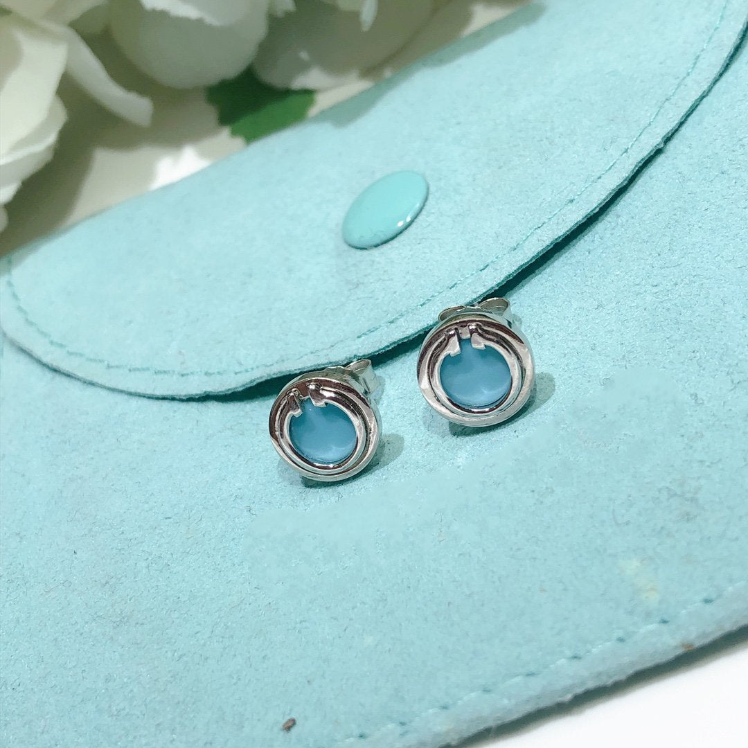 [⭐Veyra Jewels]TURQUOISE CIRCLE WHITE GOLD EARRINGS