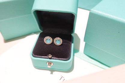 [⭐Veyra Jewels]TURQUOISE CIRCLE WHITE GOLD EARRINGS