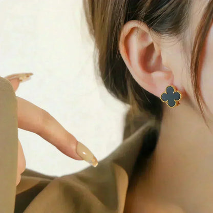 [⭐Veyra]CLOVER MEDIUM 1 MOTIFS  ONYX STUD EARRINGS