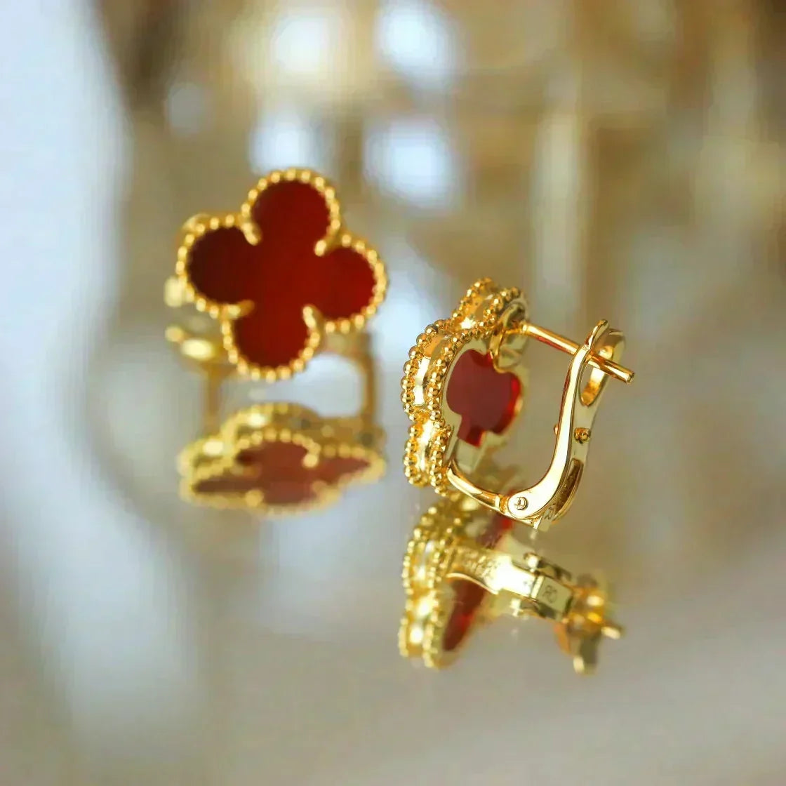 [⭐Veyra]CLOVER MEDIUM 1 MOTIFS CARNELIAN  EARRINGS