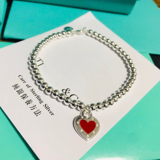 [⭐Veyra Jewels]LOVE TIFFANY RED HEART TAG BEAD BRACELET