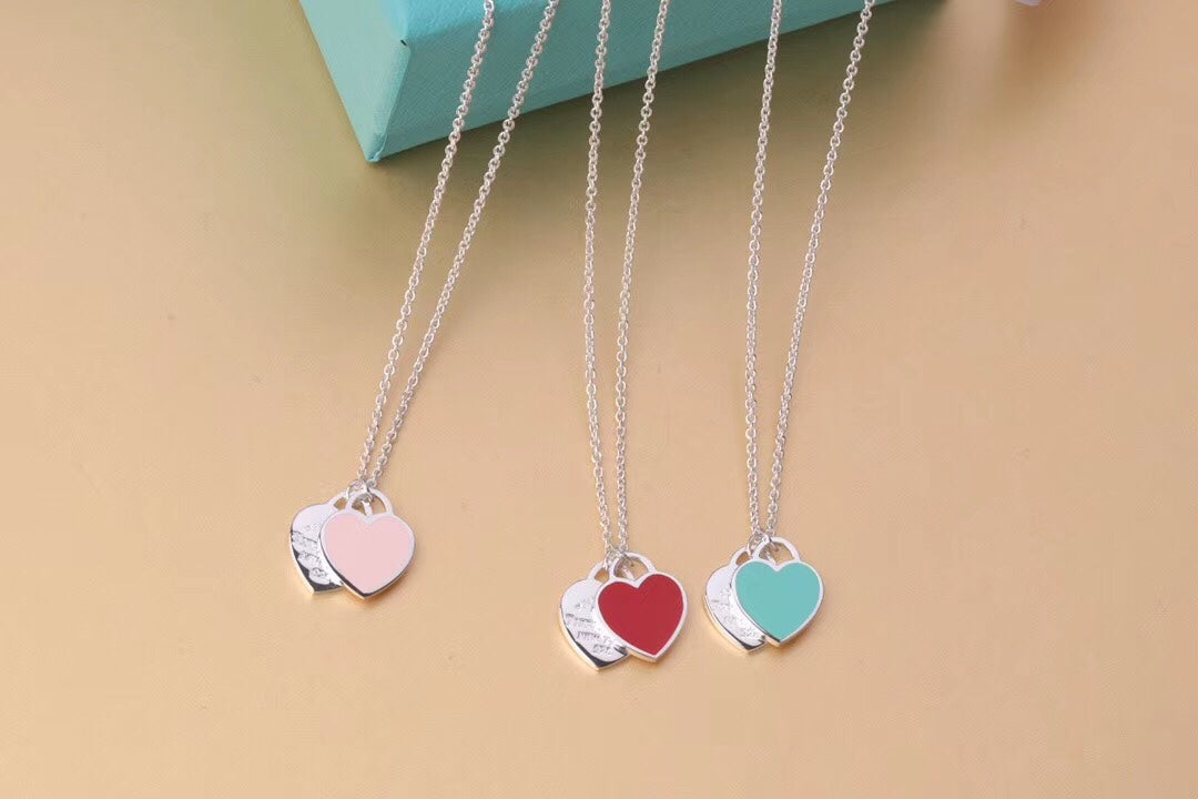 [⭐Veyra Jewels]DOUBLE HEART TAG PENDANT SILVER MINI NECKLACE