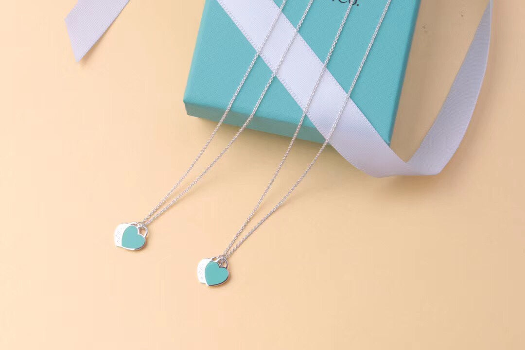 [⭐Veyra Jewels]DOUBLE HEART TAG PENDANT SILVER MINI NECKLACE