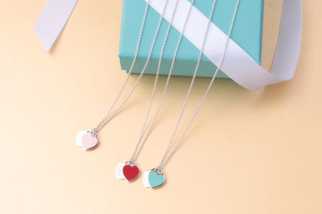 [⭐Veyra Jewels]DOUBLE HEART TAG PENDANT SILVER MINI NECKLACE