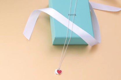[⭐Veyra Jewels]DOUBLE HEART TAG PENDANT SILVER MINI NECKLACE