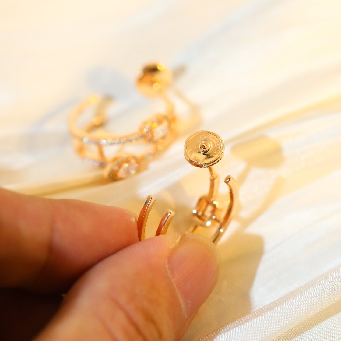 [⭐Veyra]CREOLES MY TWIN 2 RANGS SILVER DIAMOND EARRINGS