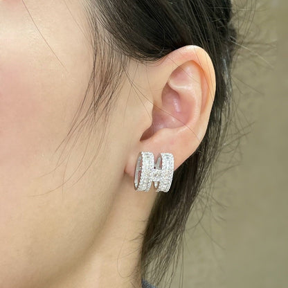 [⭐Veyra]H STUD EARRINGS WITH SILVER DIAMONDS