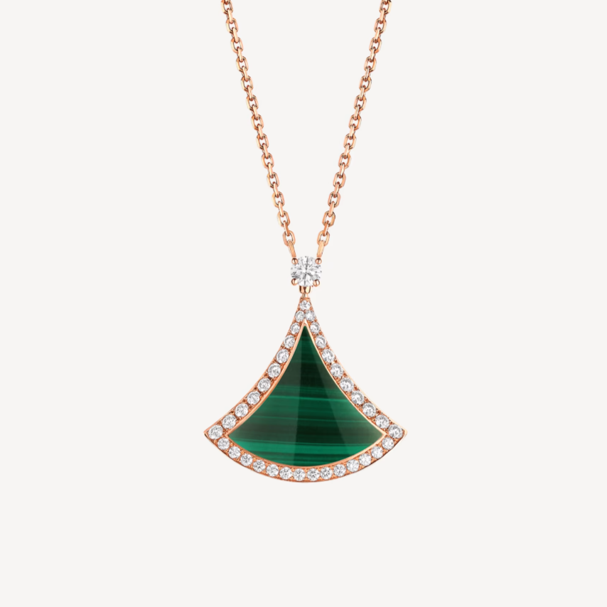 [⭐Veyra]DREAM MALACHITE DIAMOND PAVED PINK GOLD NECKLACE