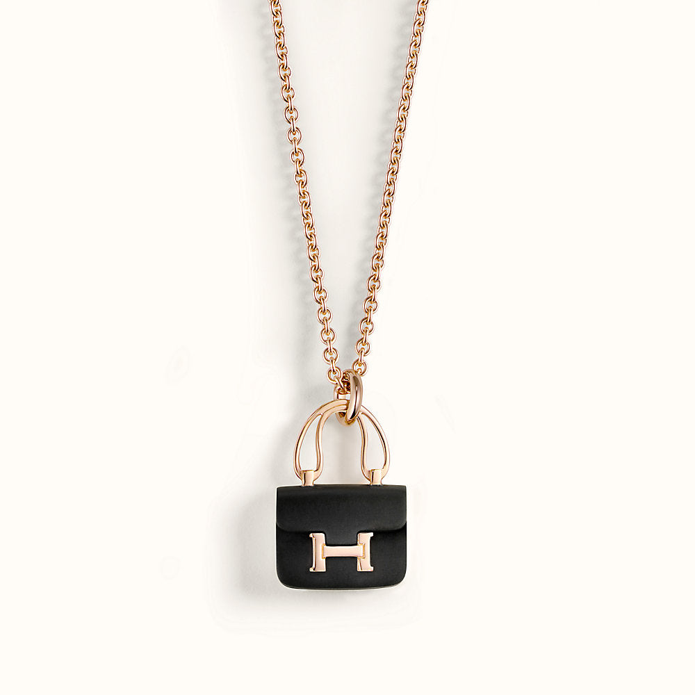 [⭐Veyra]CONSTANCE BLACK PEDANT PINK GOLD NECKLACE