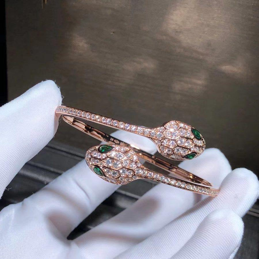 [⭐Veyra]SERPENTI BRACELET PINK GOLD MALACHITE DIAMOND DOUBLE SNAKE