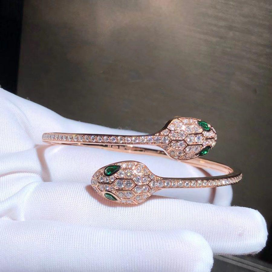 [⭐Veyra]SERPENTI BRACELET PINK GOLD MALACHITE DIAMOND DOUBLE SNAKE